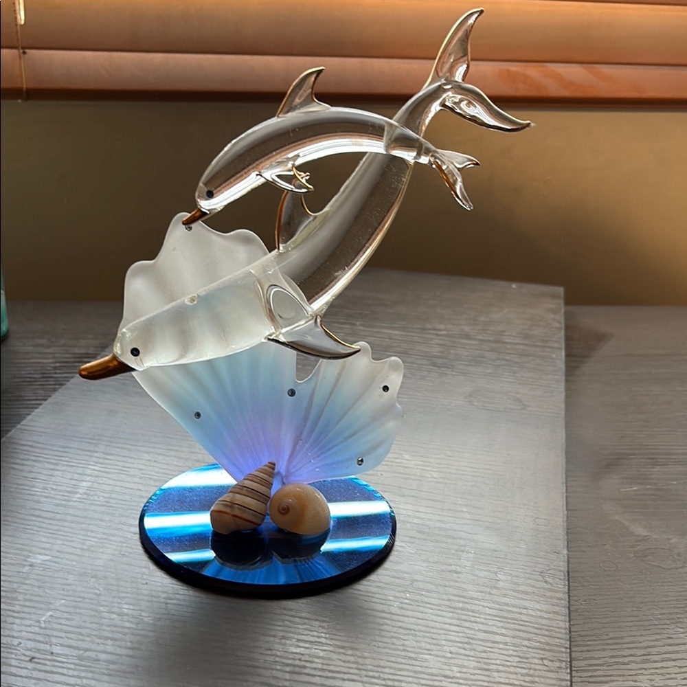 Artistic Glass Dolphin Figurine with Blue and Gold Accents